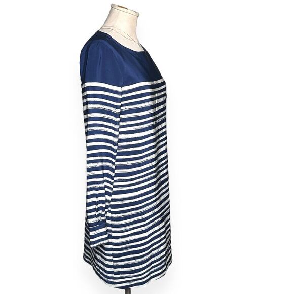VINCE 100%Silk Shift Dress Marker Stripe Long Sleeve Career Business Casual Blue - Picture 4 of 12